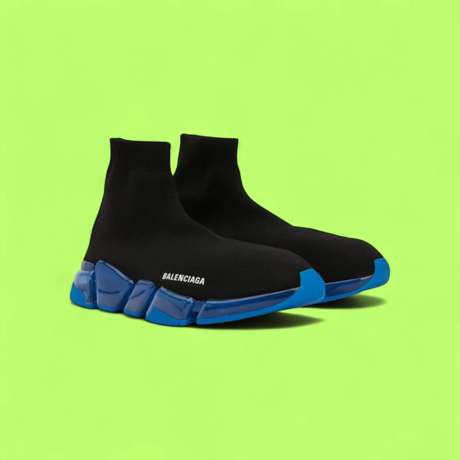 BALENCIAGA SPEED 3.0 BLACK KNIT SNEAKERS WITH BLUE SOLE CWCD