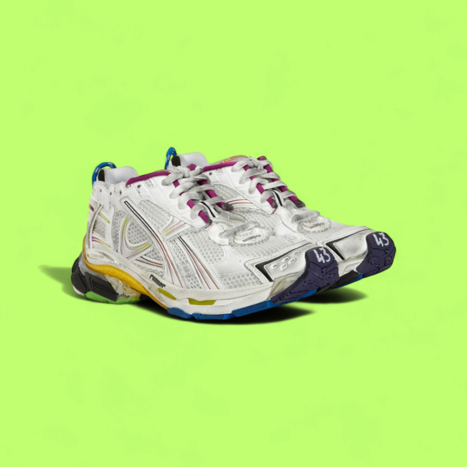 BALENCIAGA RUNNER MULTICOLOR MESH SNEAKERS CW DISTRESSED