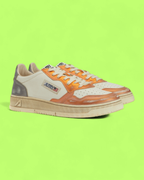 AUTRY VINTAGE ORANGE GREY LEATHER LOW TOP CASUAL SNEAKERS