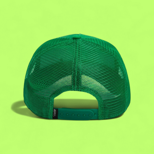 CASH COW GREEN TRUCKER HAT WITH EMBROIDERED PATCH DESIGN