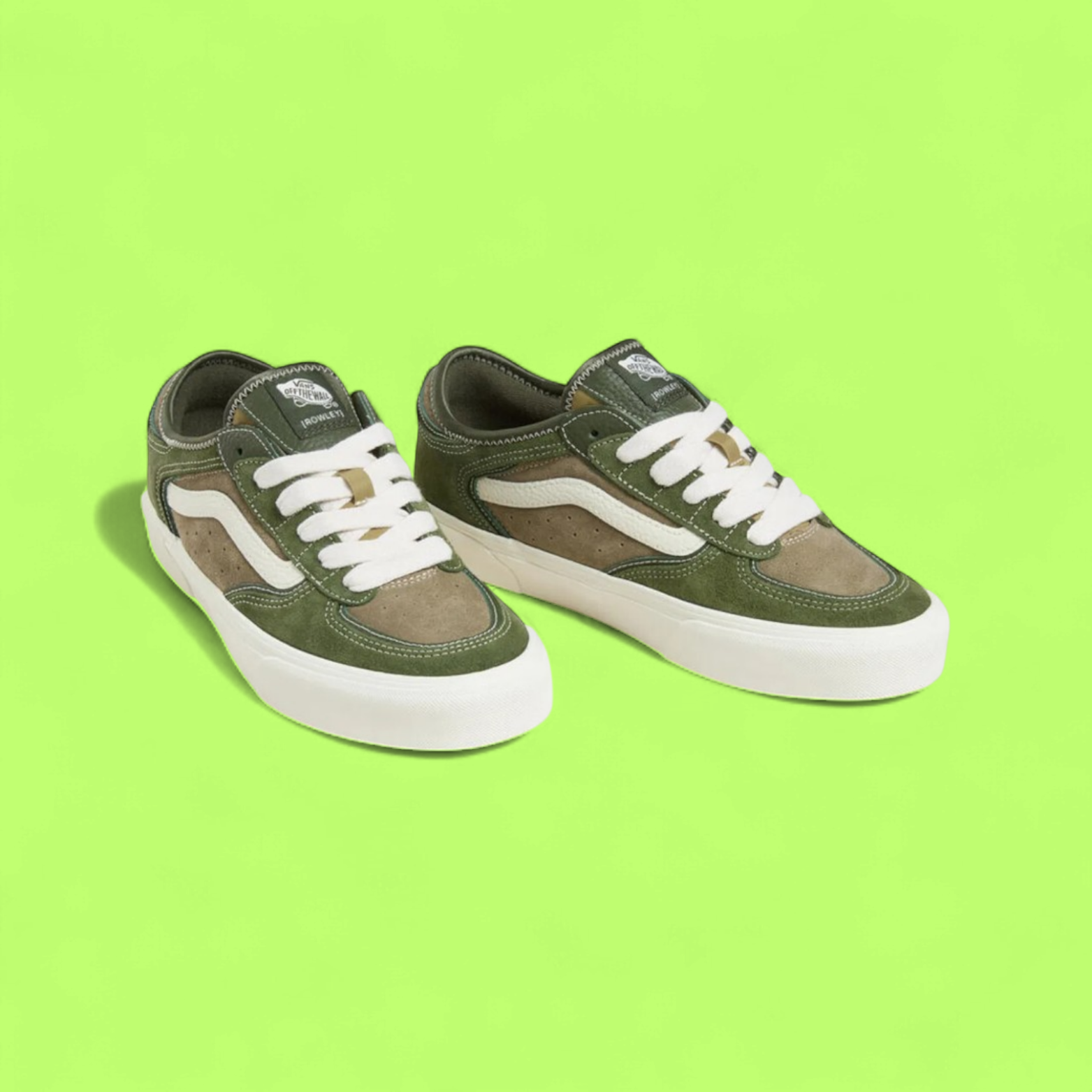 VANS ROWLEY CLASSIC MEN'S GREEN SUEDE AND CANVAS SKATE SNEAKERS