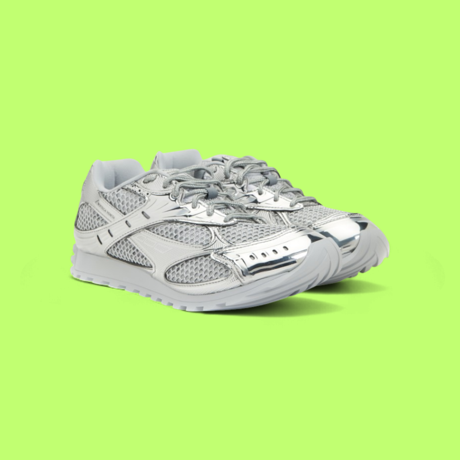 BOTTEGA VENETA SILVER MESH LOW TOP RUNNER SNEAKERS METALLIC