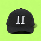 BLACK BASEBALL CAP WITH WHITE ROMAN NUMERAL II EMBROIDERY