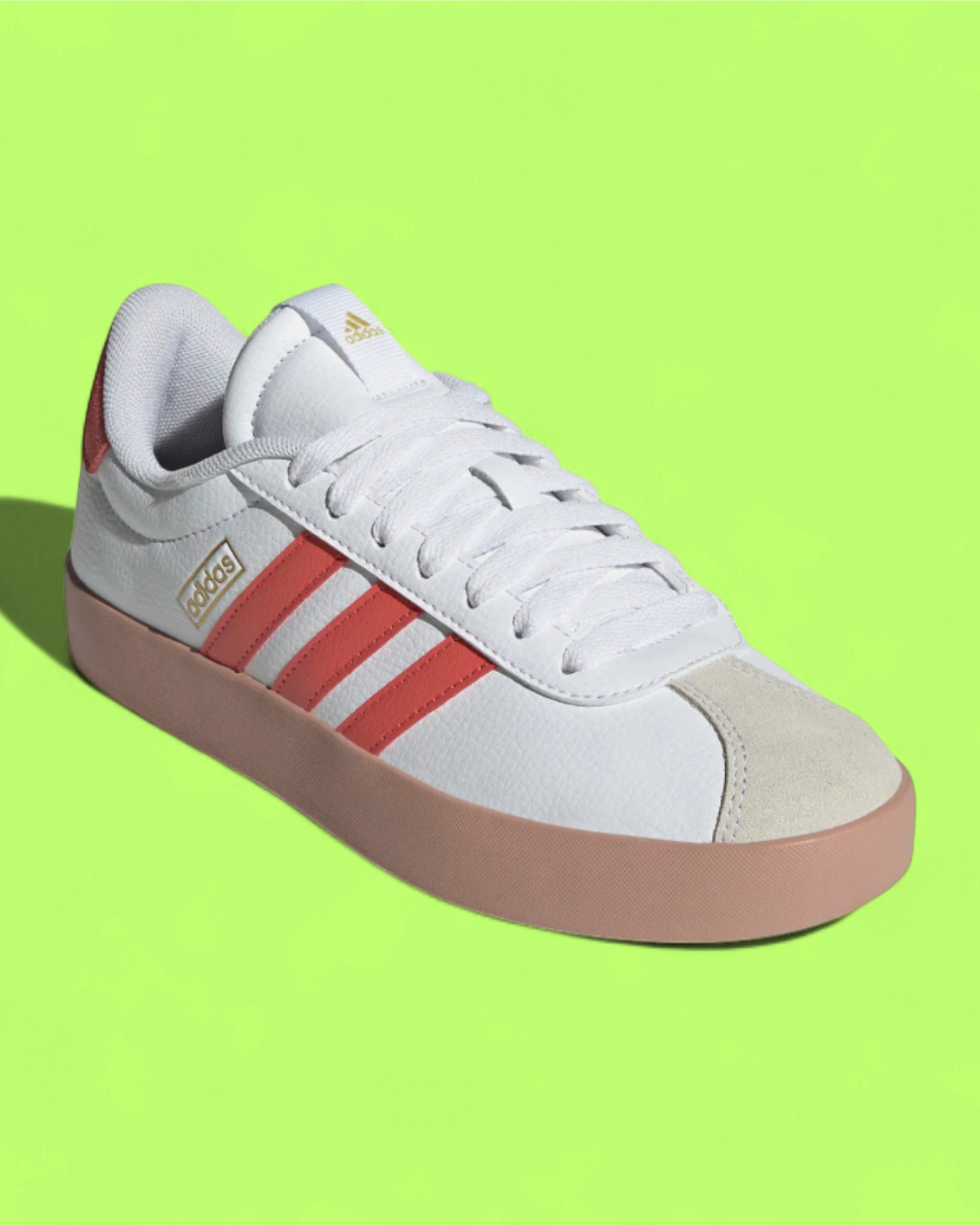 ADIDAS VL COURT WHITE PINK CASUAL LOW TOP LEATHER SNEAKERS