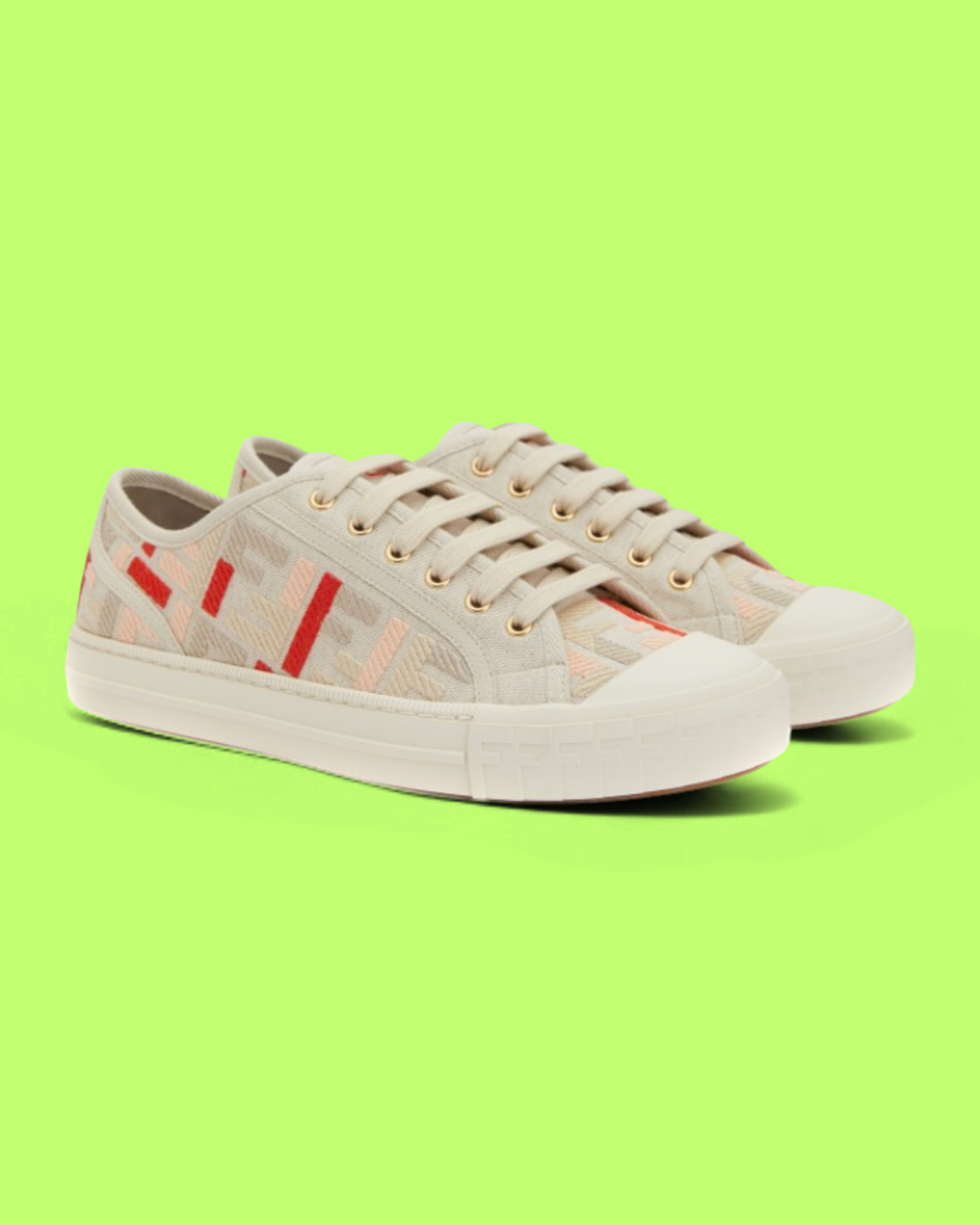 FENDI CANVAS LOW-TOP SNEAKER WITH MULTICOLOR LOGO PATTERN