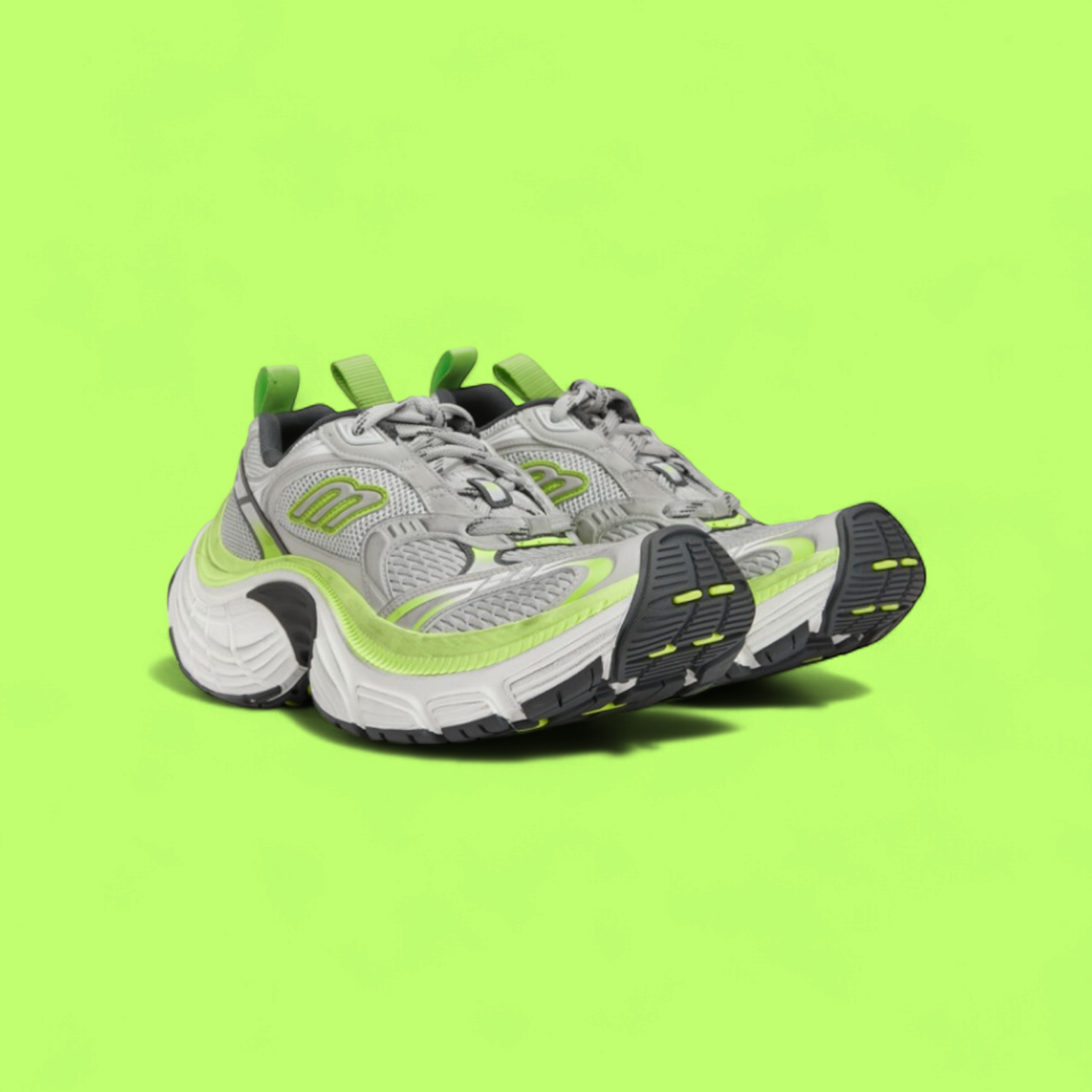 BALENCIAGA PHANTOM GREY NEON GREEN REFLECTIVE MESH SNEAKERS