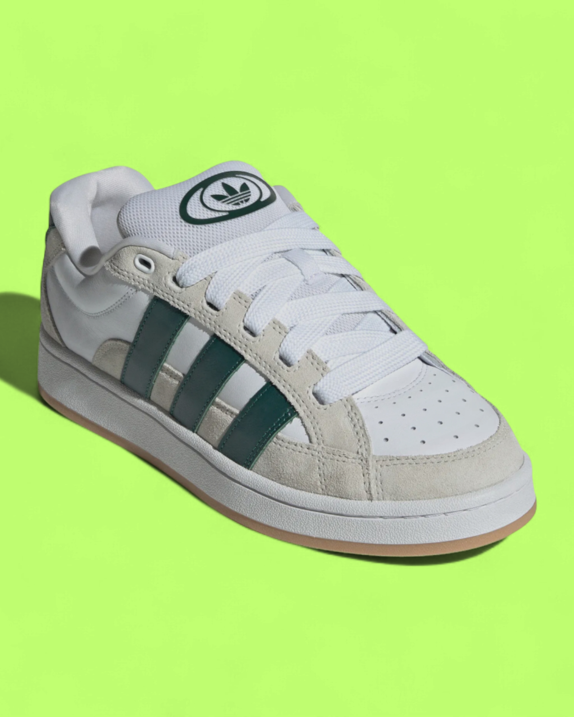 ADIDAS CAMPUS WHITE SUEDE GREEN STRIPES RETRO CASUAL SNEAKERS
