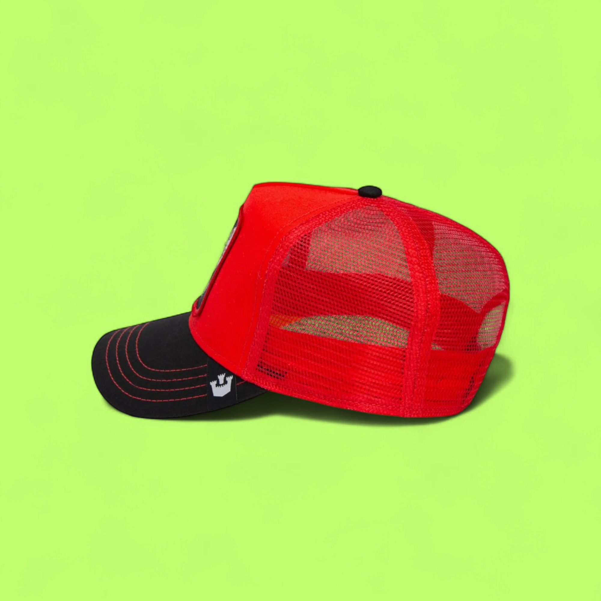 SQUAD HAWK RED AND BLACK TRUCKER HAT WITH EMBROIDERED PATCH