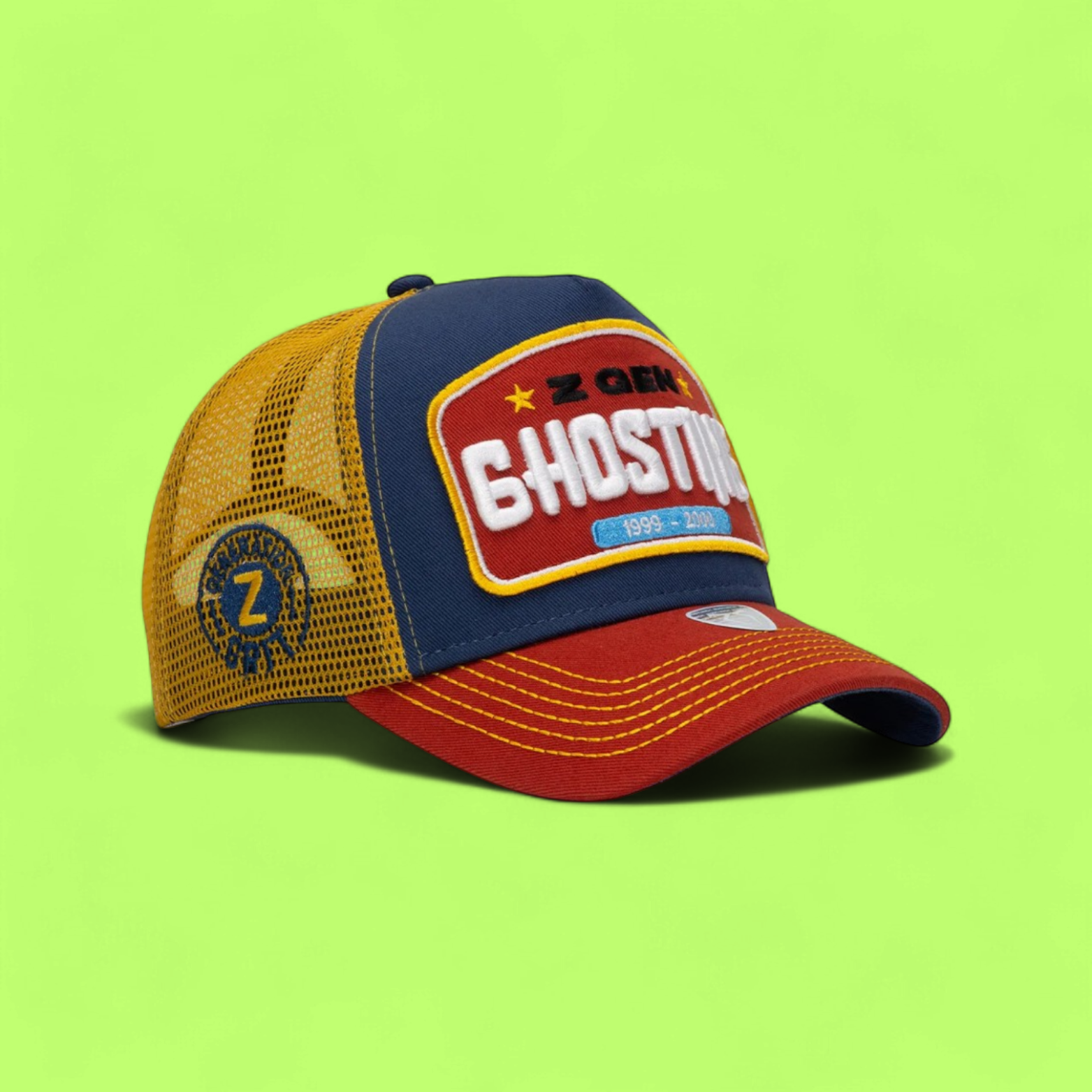 Z GEN GHOSTING TRUCKER CAP WITH COLORFUL RETRO EMBROIDERY