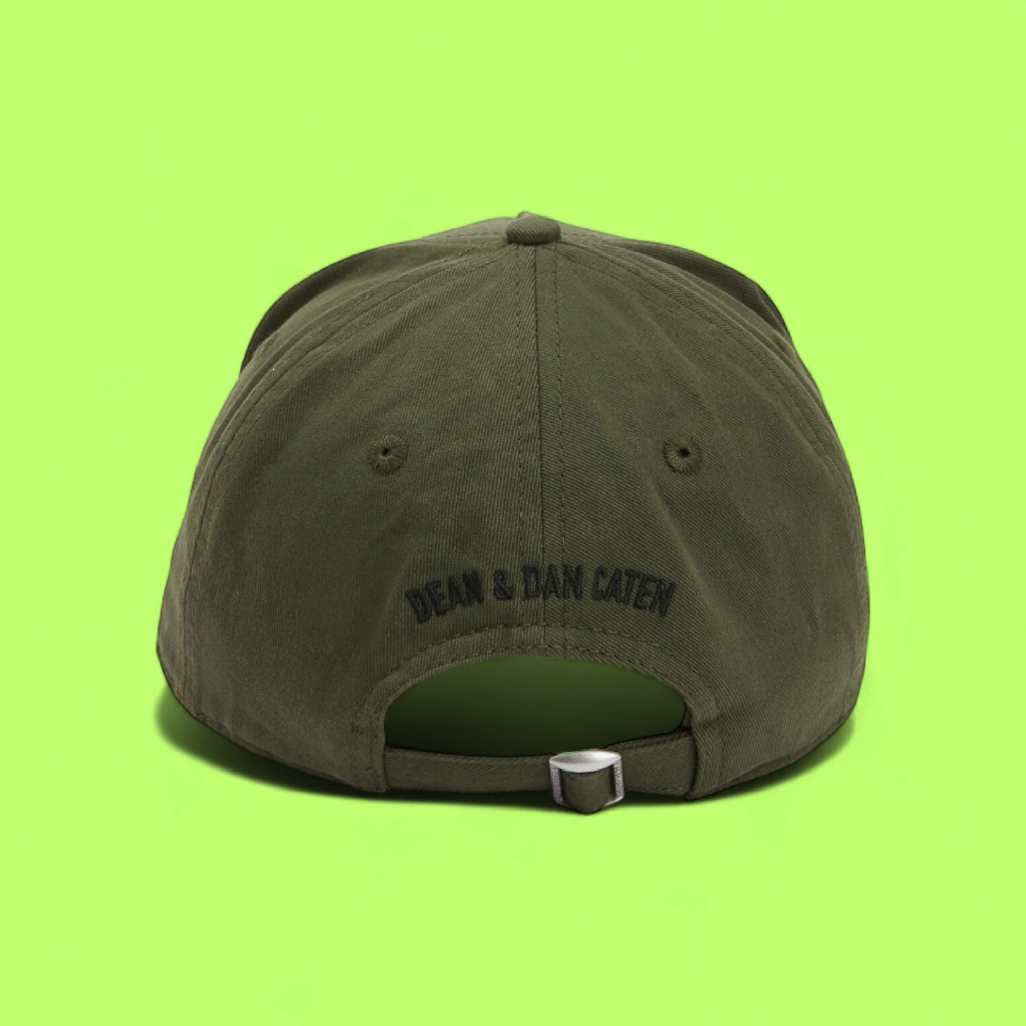 OLIVE GREEN CAP WITH BLACK EMBROIDERED FRONT LOGO DETAIL
