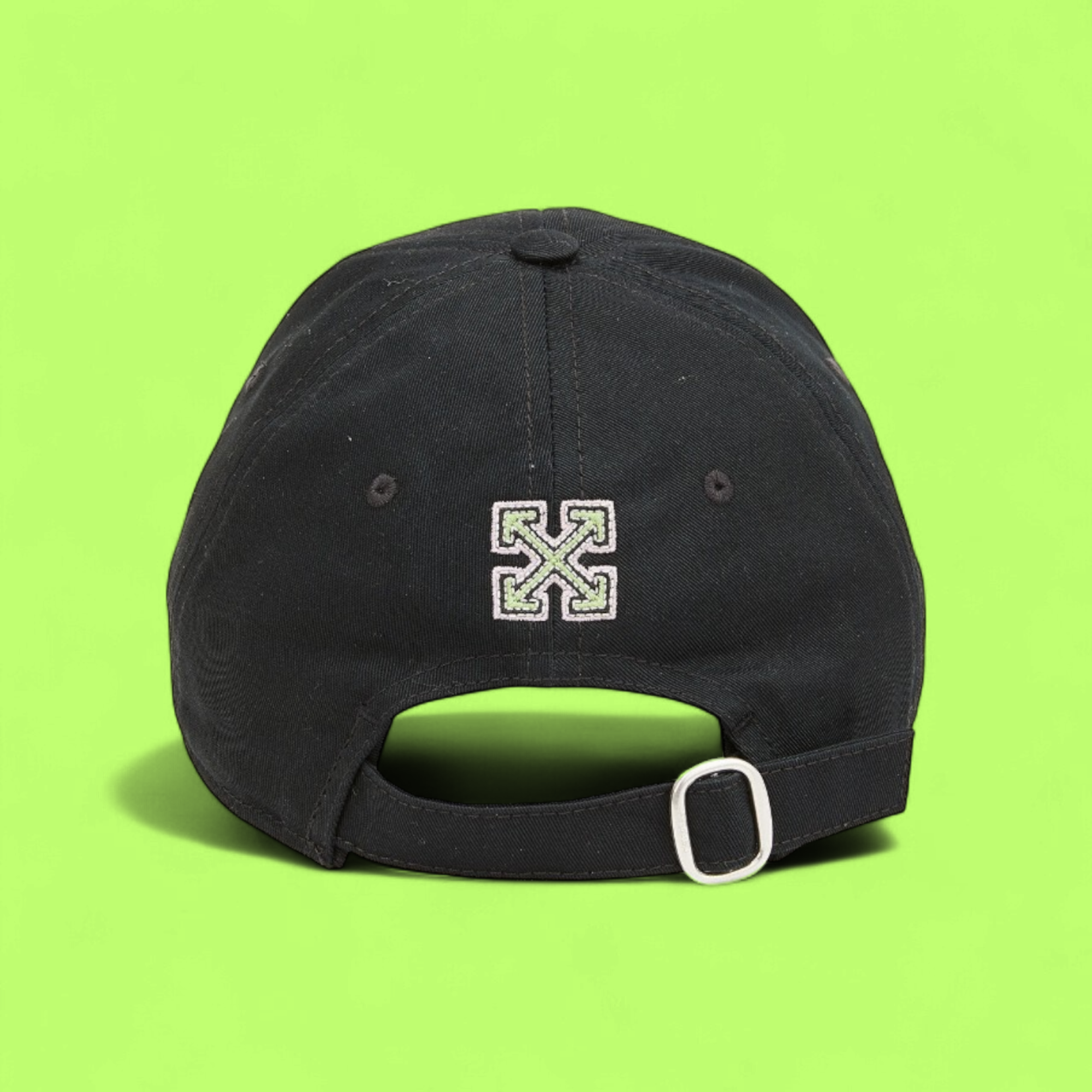 OFF-WHITE BLACK CAP WITH FLORAL AND BUTTERFLY EMBROIDERY