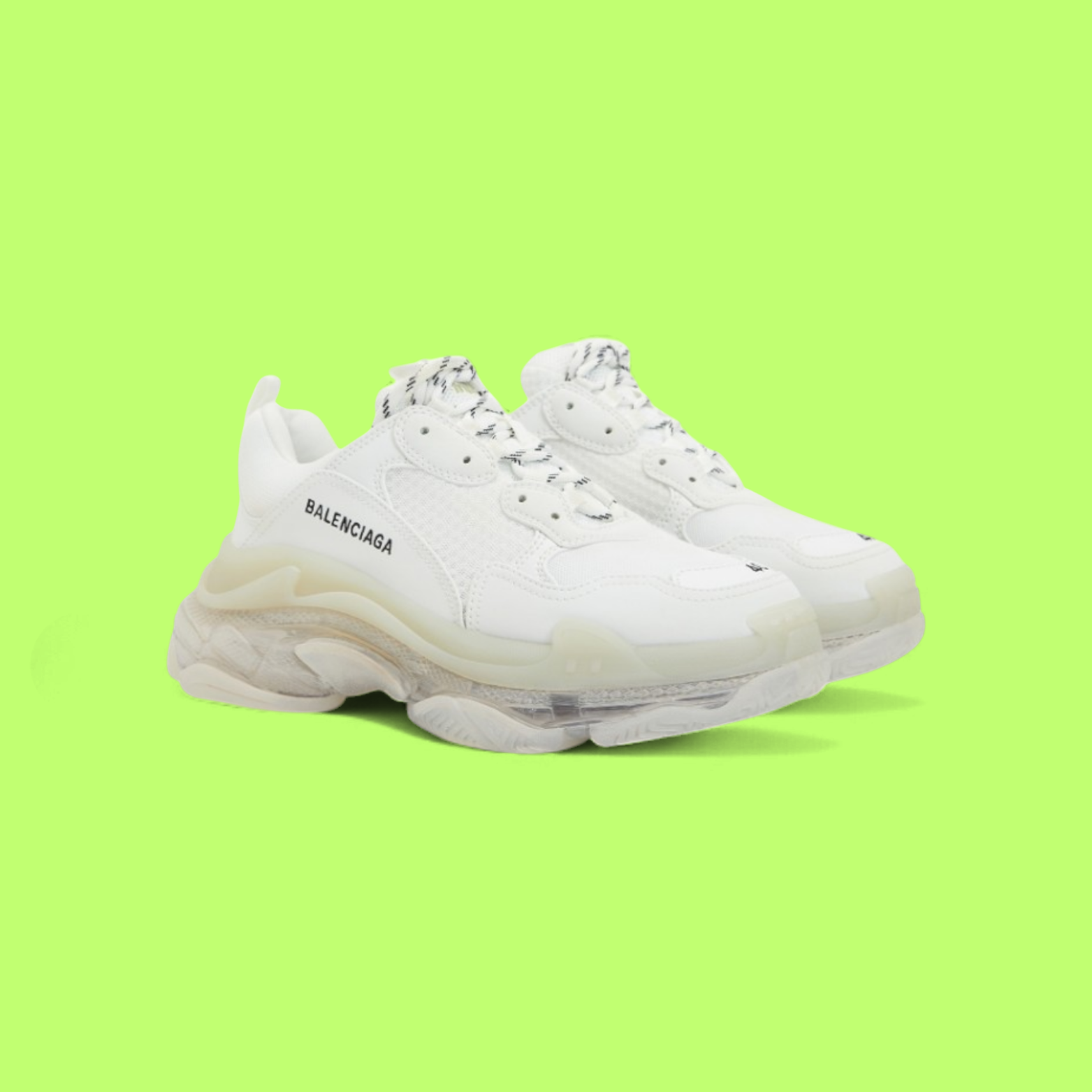 BALENCIAGA TRIPLE S WHITE TRANSLUCENT SOLE CHUNKY SNEAKERS