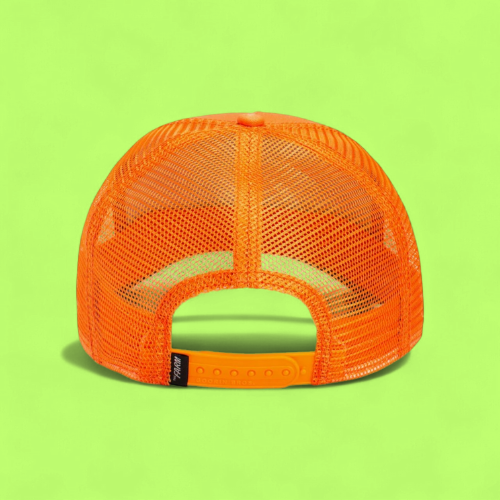 PIT BULL ORANGE TRUCKER HAT WITH EMBROIDERED DOG PATCH