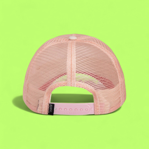 CRABBY PINK TRUCKER HAT WITH FUN EMBROIDERED CRAB PATCH