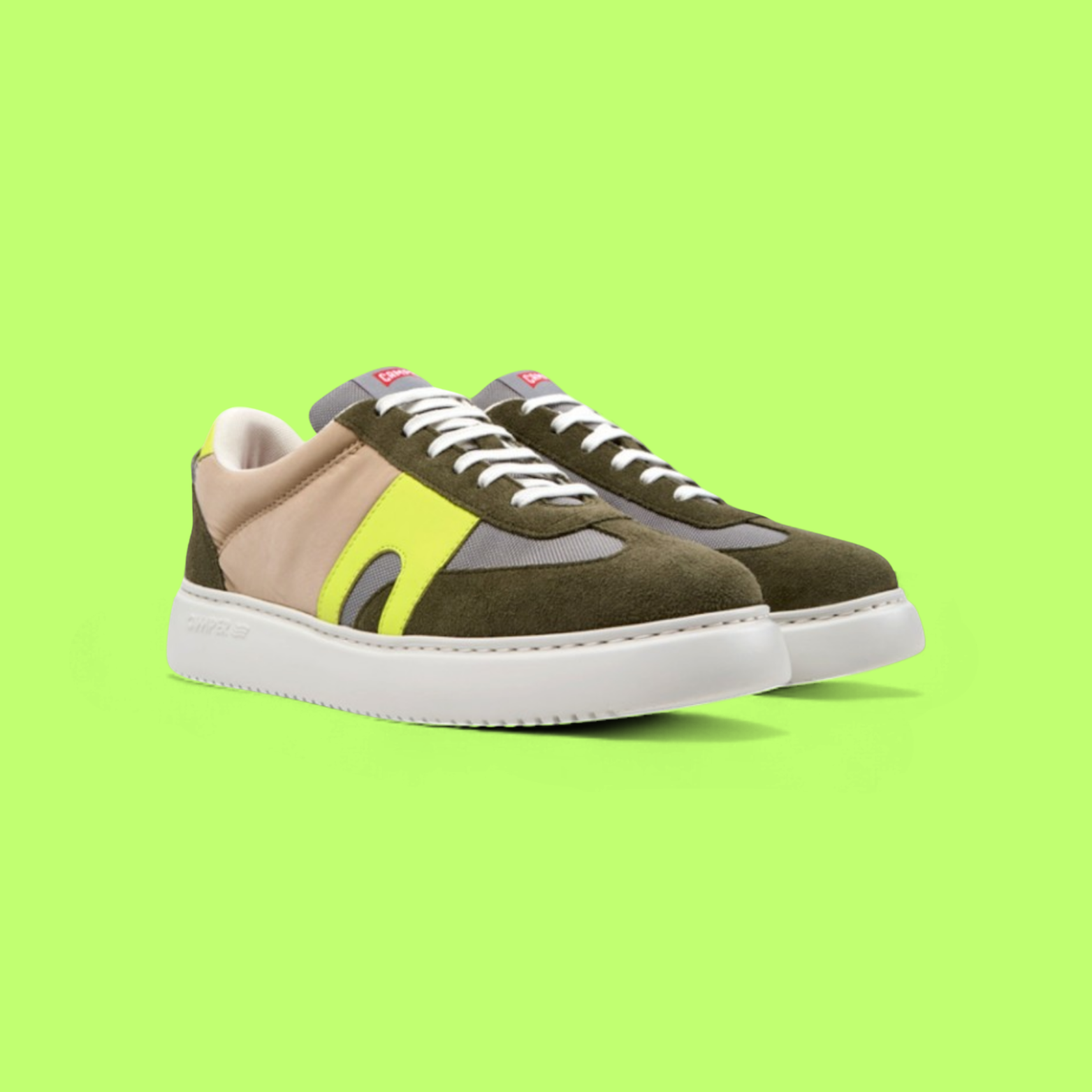 CAMPER MULTICOLOR LOW TOP SNEAKERS WITH NEON YELLOW DETAIL