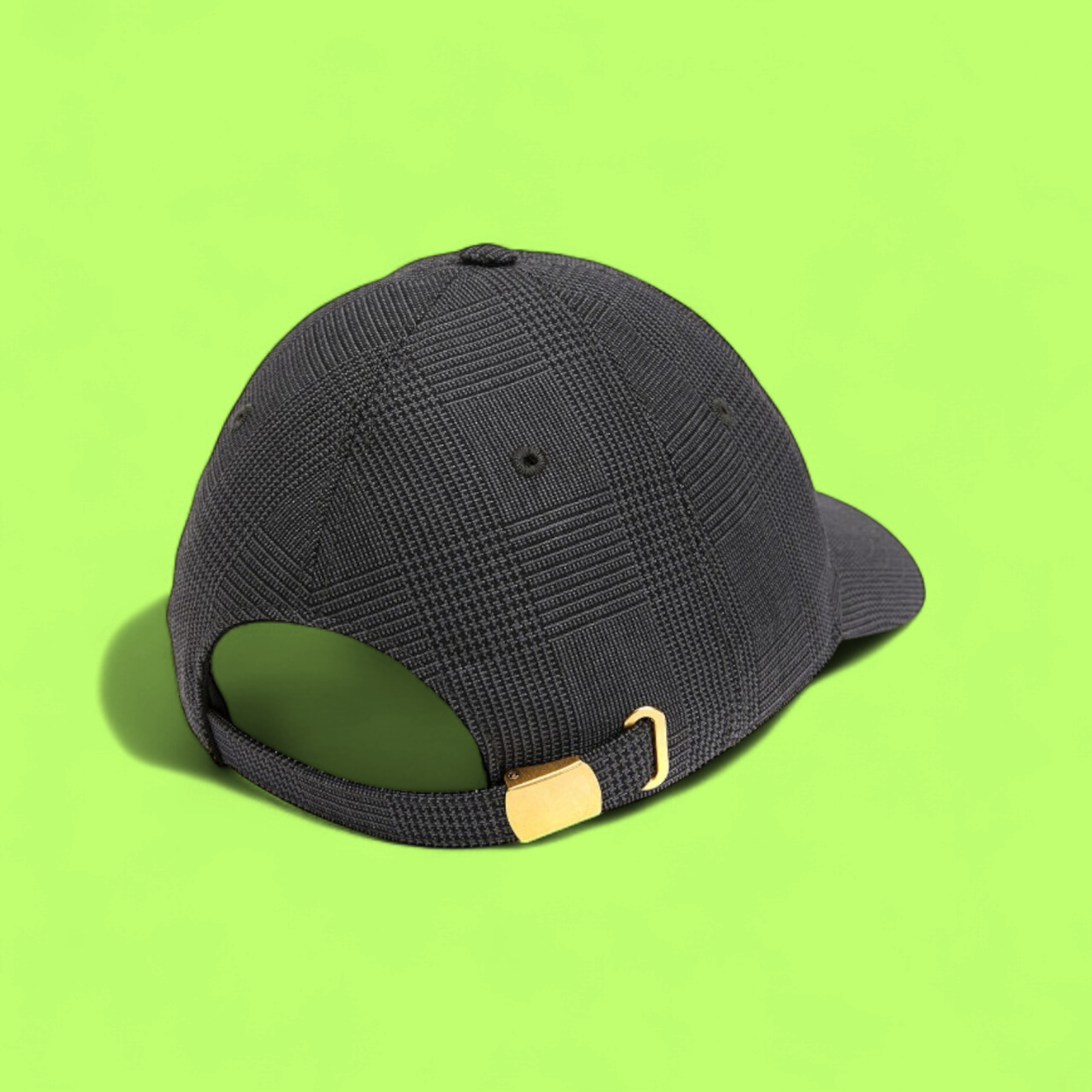 GREY CHECKERED BASEBALL CAP WITH ELEGANT GOLD EMBLEM ON THE