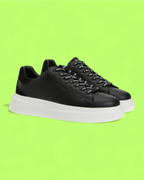 GUESS BLACK LEATHER WHITE PLATFORM LUXE CASUAL STREET SNEAKERS