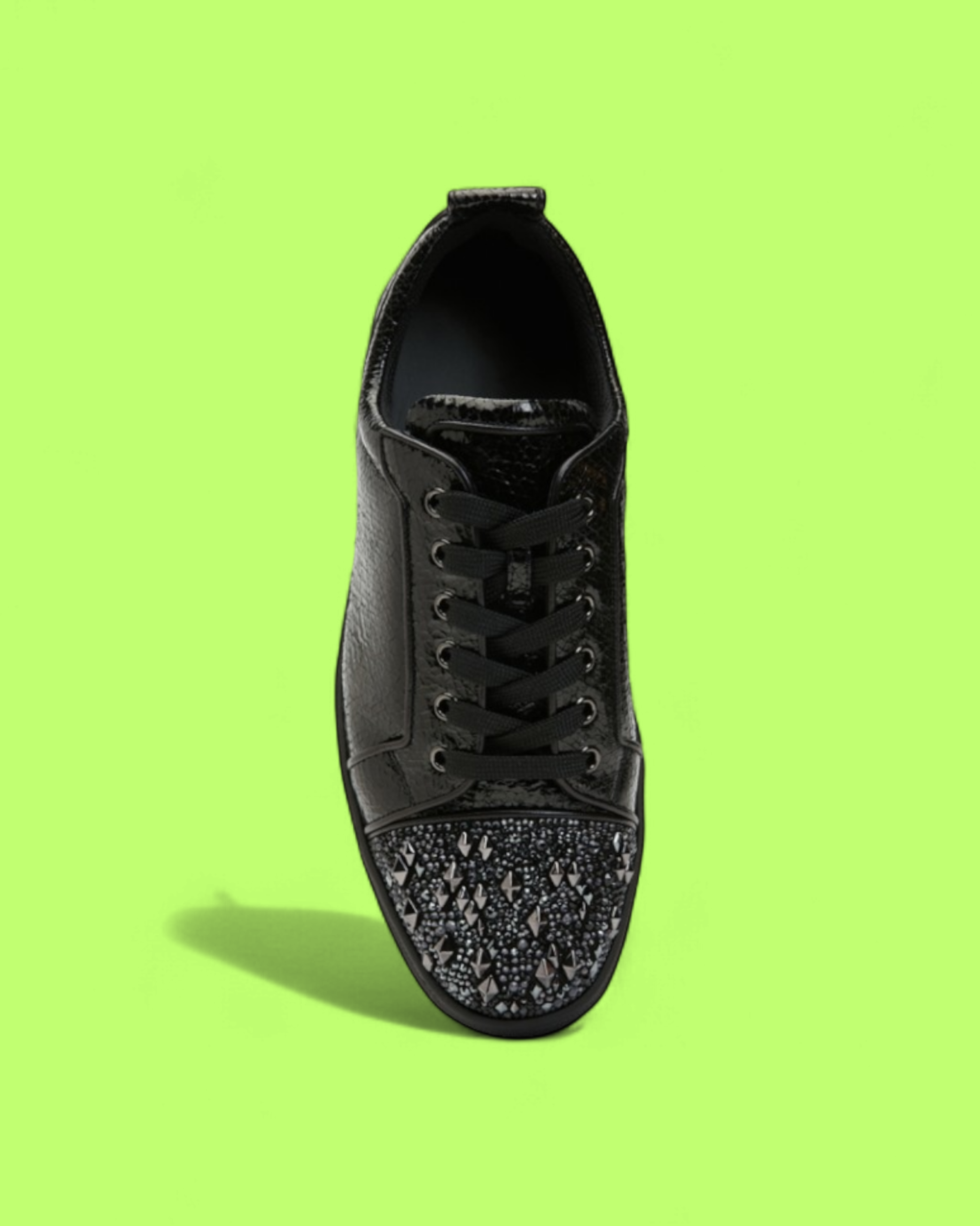 CHRISTIAN LOUBOUTIN LOUIS JUNIOR SPIKES BLACK PATENT SNEAKER