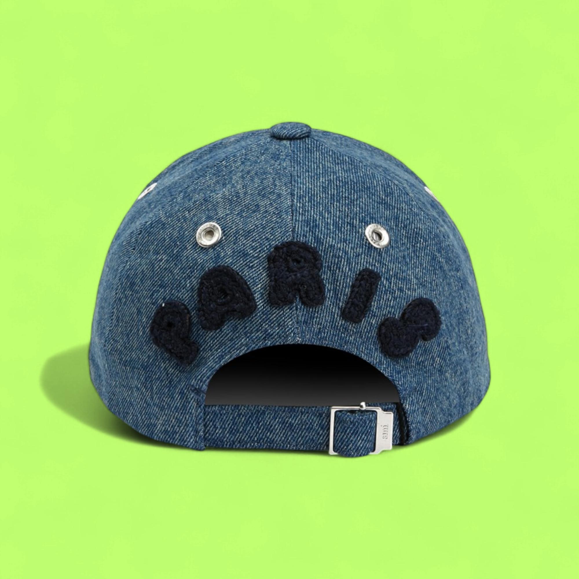 AMI PARIS BLUE DENIM BASEBALL CAP WITH BOLD BLACK AMI LETTER