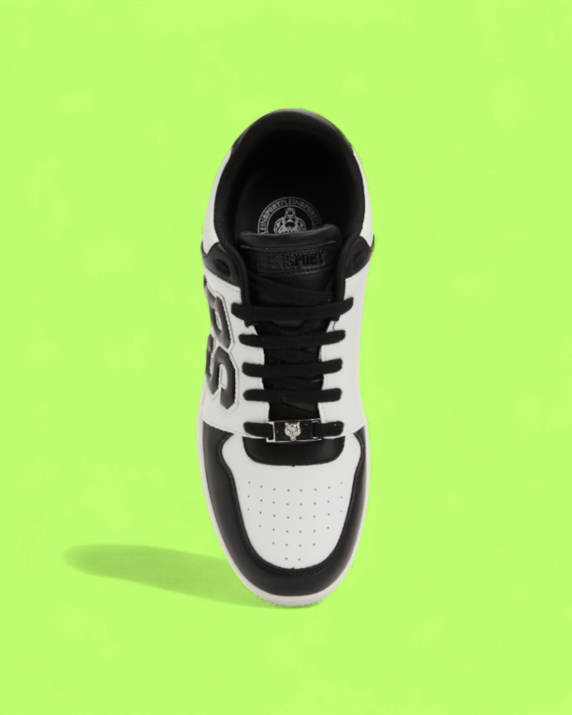 PHILIPP PLEIN SPORT BLACK WHITE PS LOGO PANEL LEATHER SNEAKERS