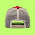 RED TRUCKER CAP WITH DIRECTOR PATCH AND BEIGE MESH BACK