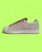 ADIDAS SUPERSTAR BEIGE SUEDE RED LACES WHITE SHELL TOE SNEAKERS