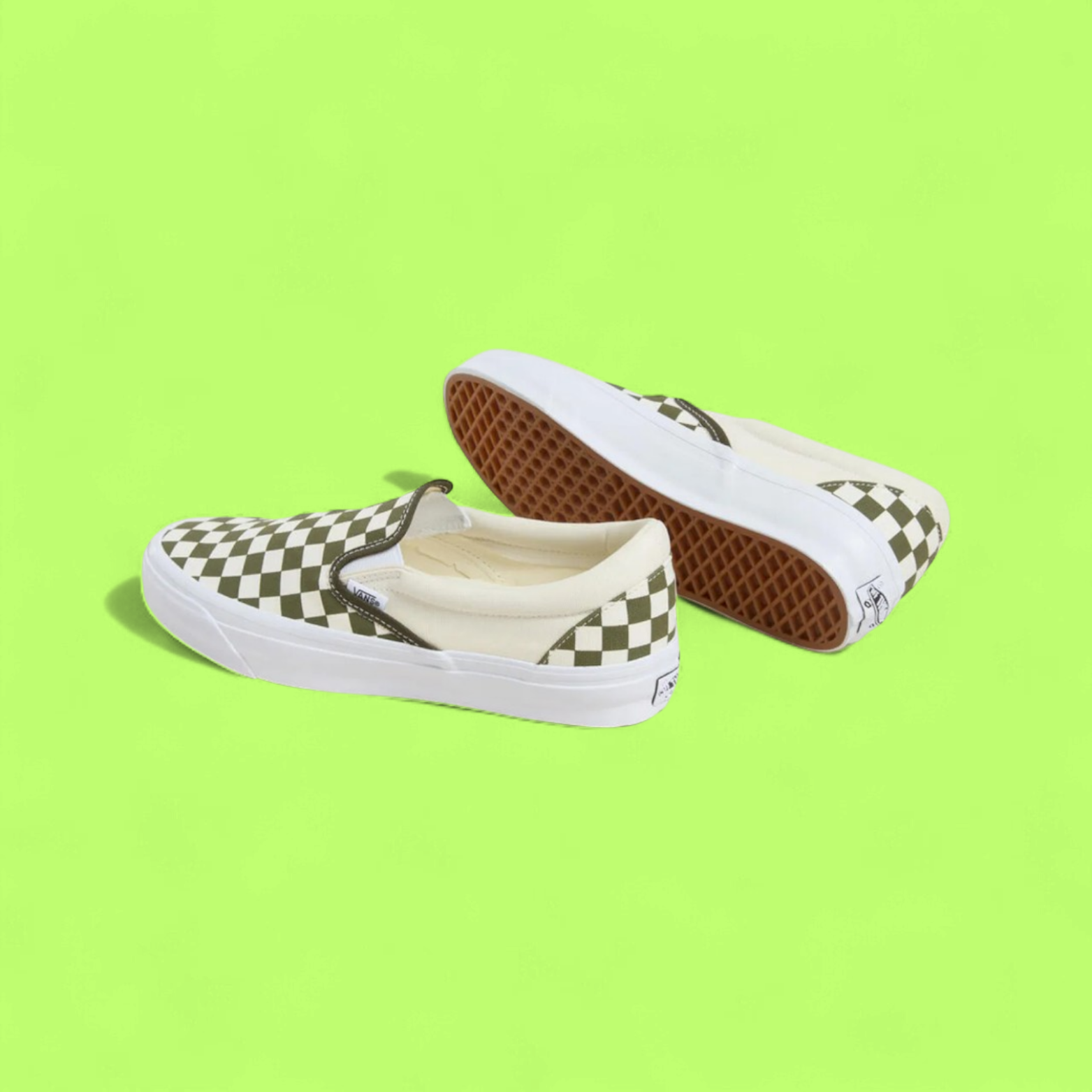 VANS GREEN WHITE CHECKERBOARD SLIP ON CLASSIC SHOES CWCD