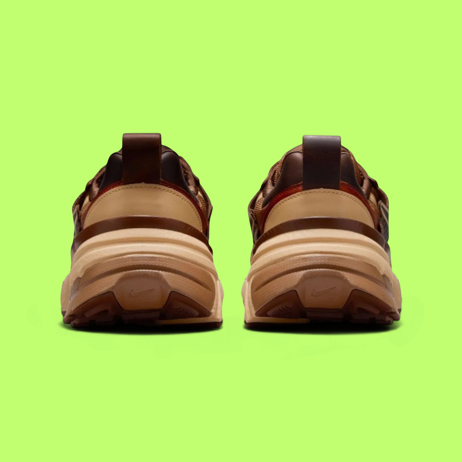 NIKE V2K RUN MEN'S BROWN MESH AND LEATHER RETRO RUNNING SHOES