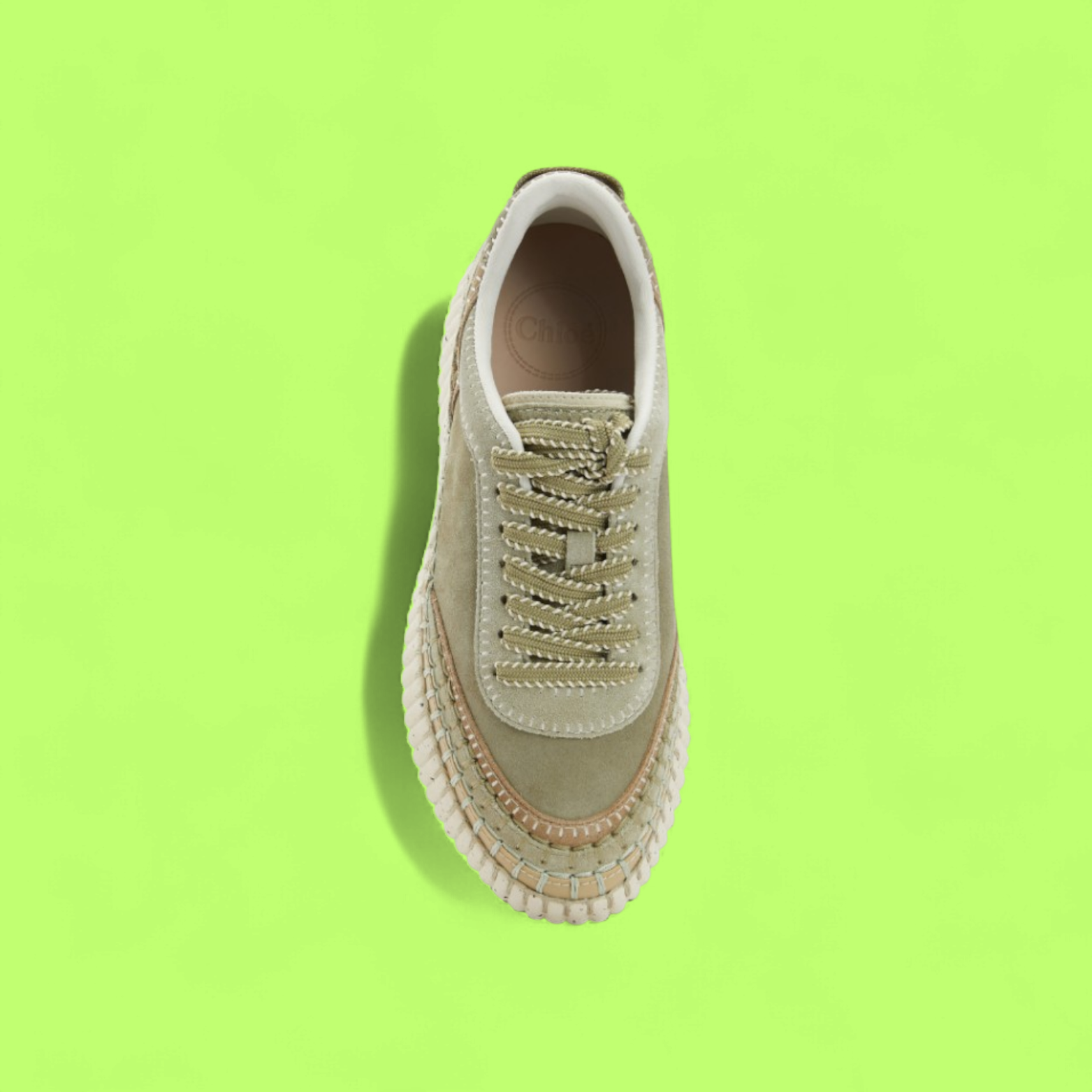 CHLOE BEIGE PLATFORM SNEAKER WITH TEXTURED SOLE AND SUEDE