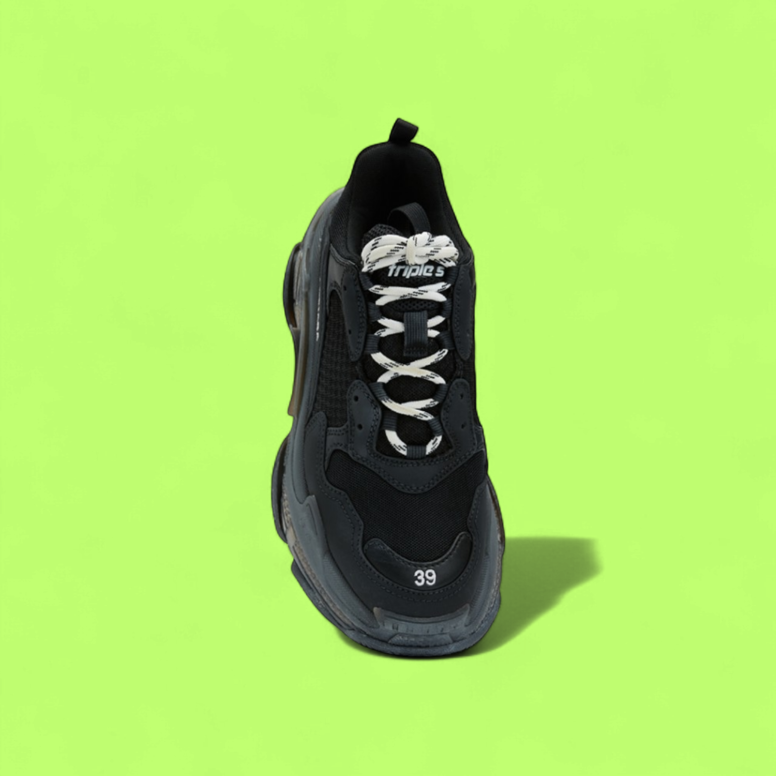 BALENCIAGA TRIPLE S BLACK GREY CHUNKY SNEAKERS WITH DETAIL