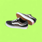 VANS OLD SKOOL BLACK FLORAL PRINT WHITE STRIPE SNEAKERS DROPZZ