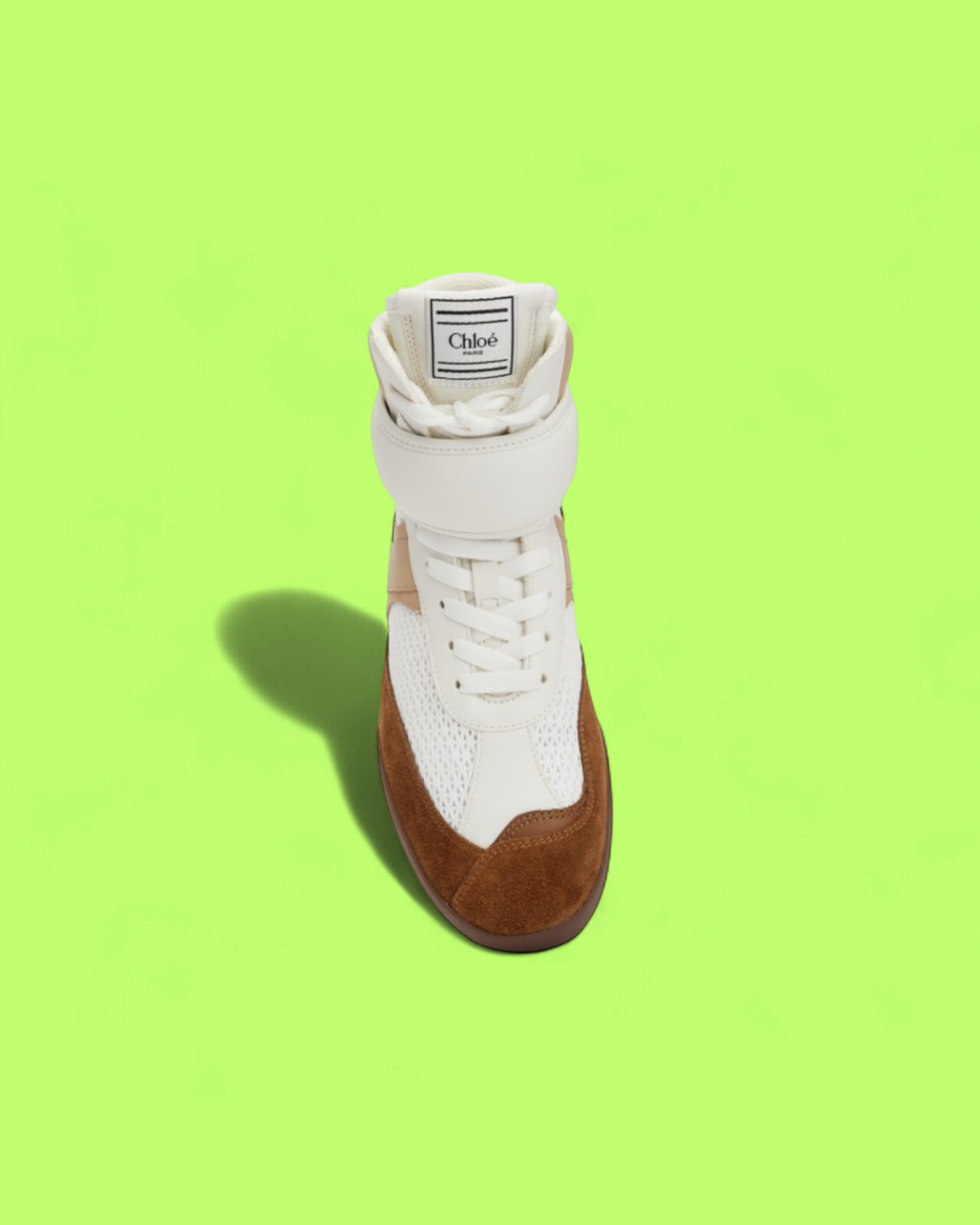 CHLOE HIGH TOP SNEAKER WHITE BEIGE BROWN WITH VELCRO STRAP