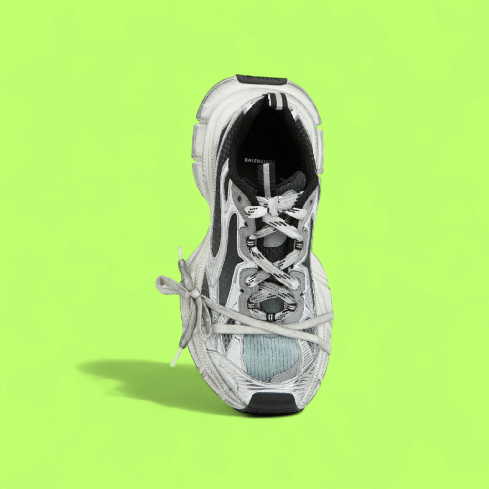 BALENCIAGA RUNNER SILVER BLACK DISTRESSED RETRO MESH SNEAKERS