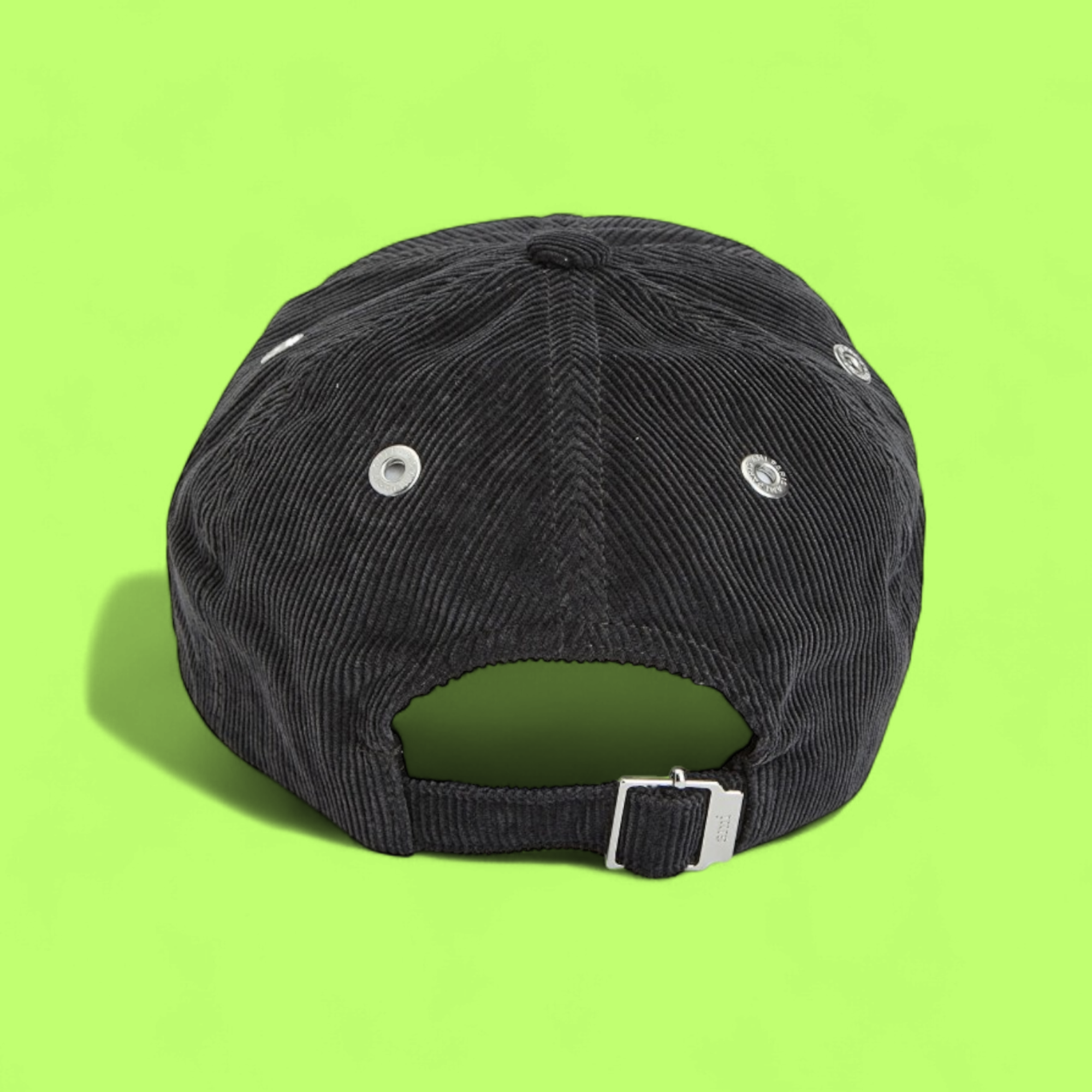 BLACK CORDUROY CAP WITH TONAL HEART A EMBROIDERED FRONT