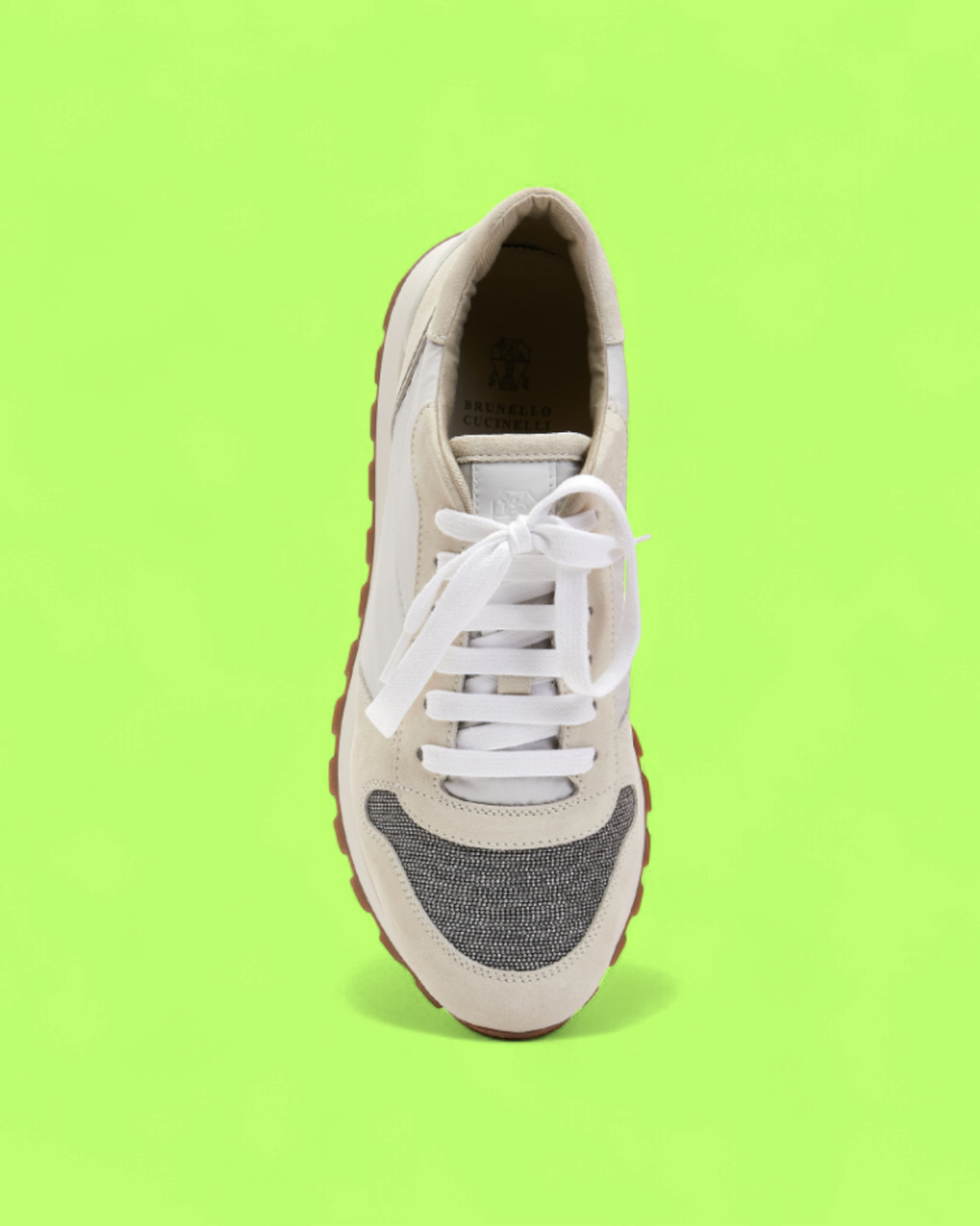 BRUNELLO CUCINELLI WHITE BEIGE SUEDE PANEL LUXURY RETRO
