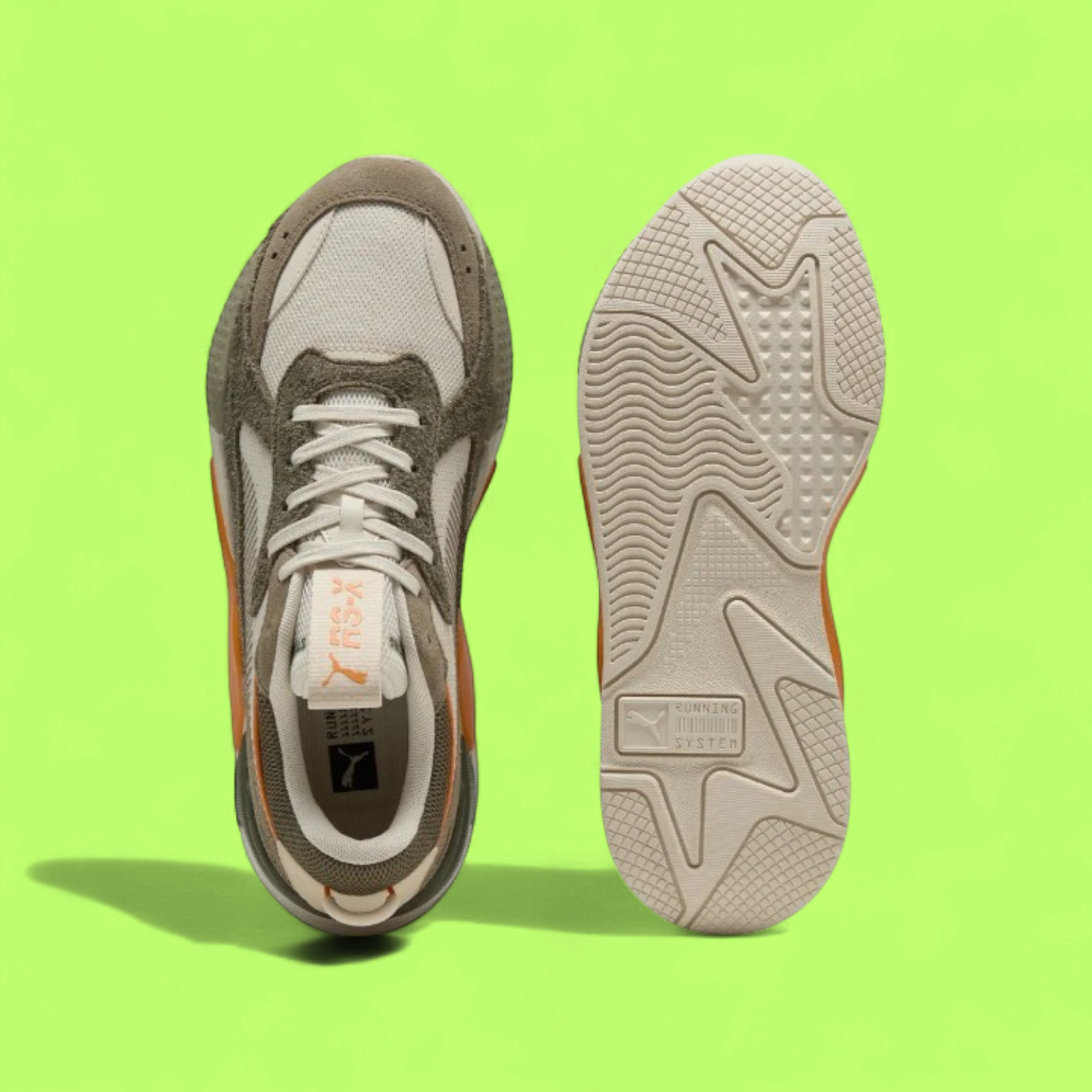 PUMA RS-X HERITAGE MEN'S CREAM MESH AND LEATHER CASUAL SNEAKERS