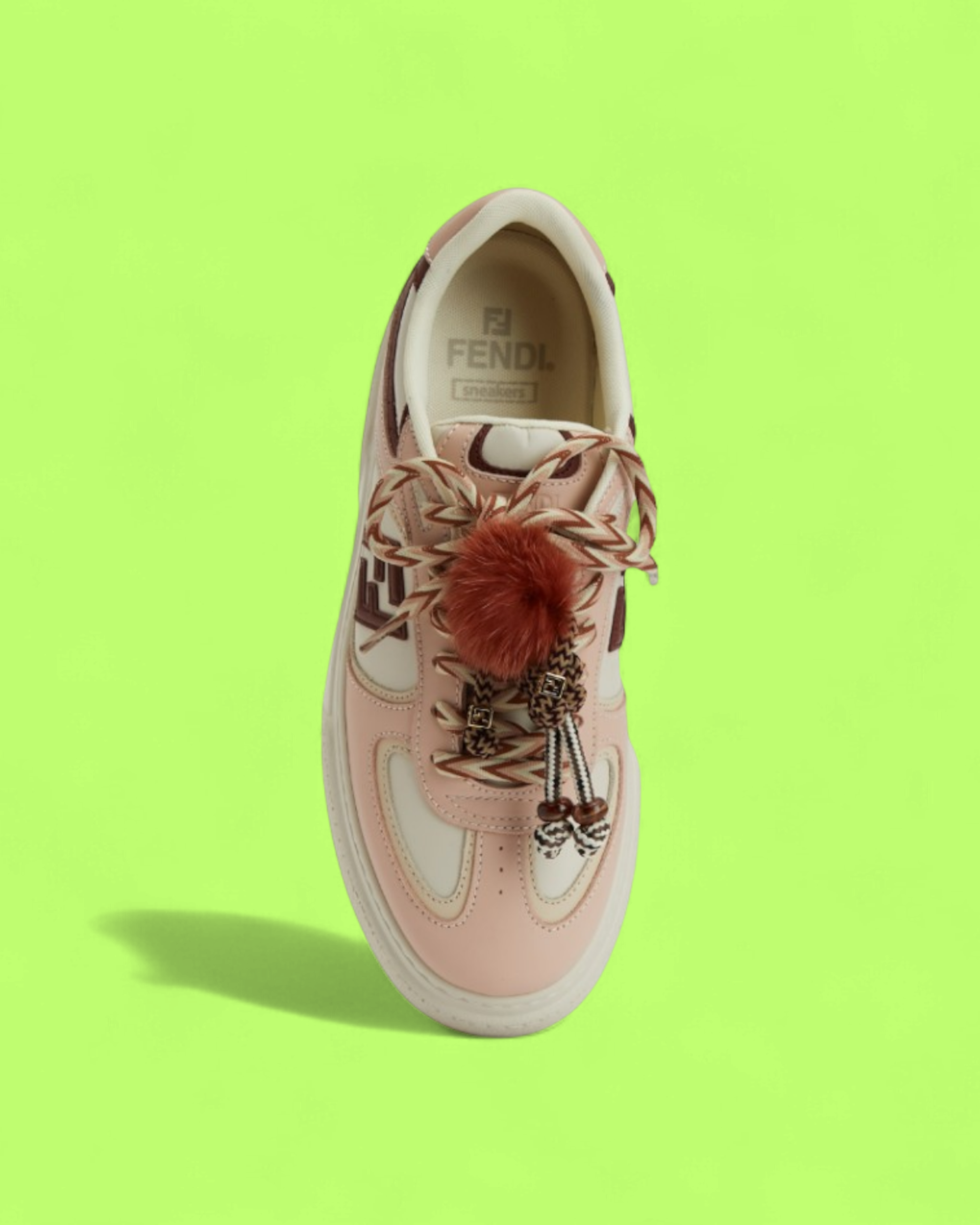 FENDI PINK LOW-TOP PLATFORM SNEAKER WITH FUR DETAIL ICON DROP