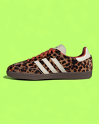 ADIDAS SAMBA LEOPARD PRINT BROWN WHITE RETRO CASUAL SNEAKERS