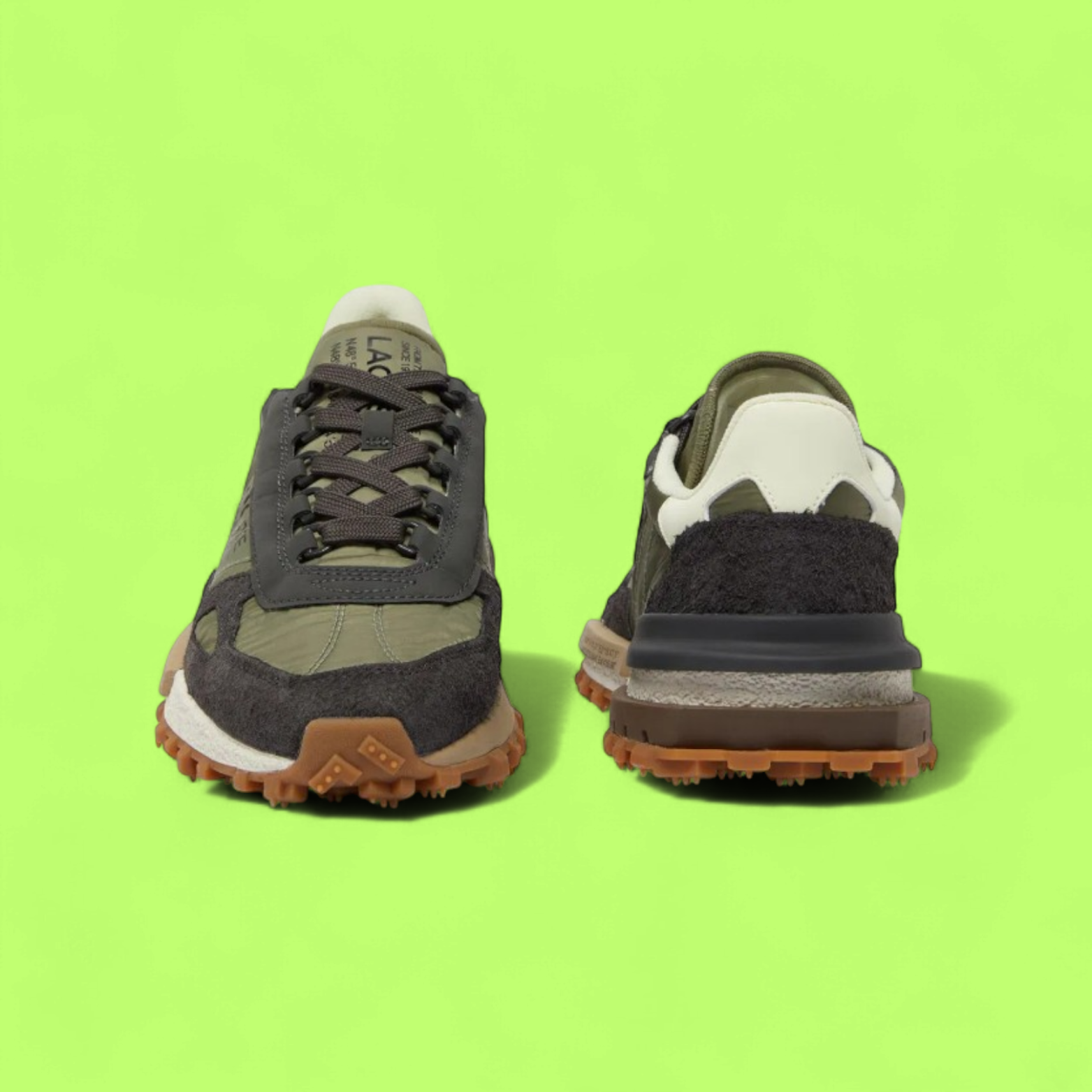 LACOSTE ELITE ACTIVE MEN'S GREEN MESH AND LEATHER CASUAL SNEAKERS