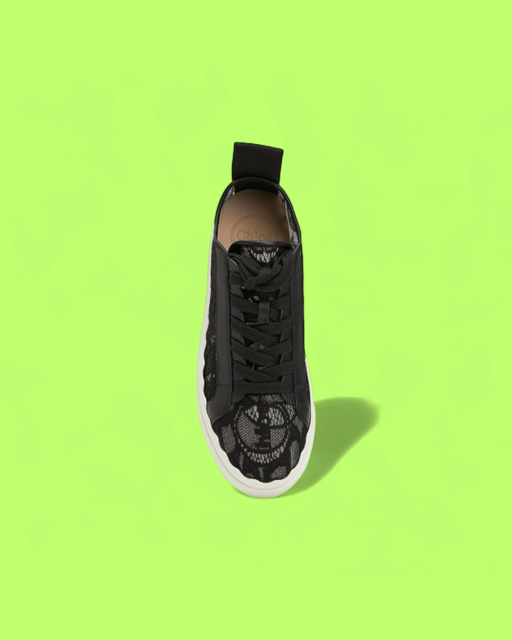 CHLOE BLACK LACE LOGO SNEAKER WITH WHITE SOLE ELEGANT STYLE