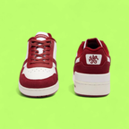LACOSTE T-CLIP MEN'S WHITE LEATHER SNEAKERS WITH BURGUNDY DETAIL