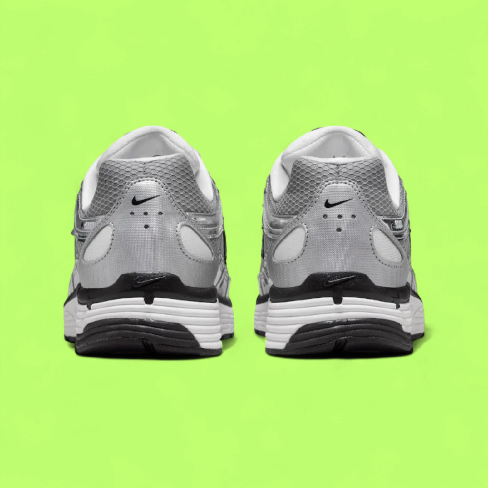 NIKE P-6000 METALLIC SILVER BLACK RETRO RUNNING SNEAKERS