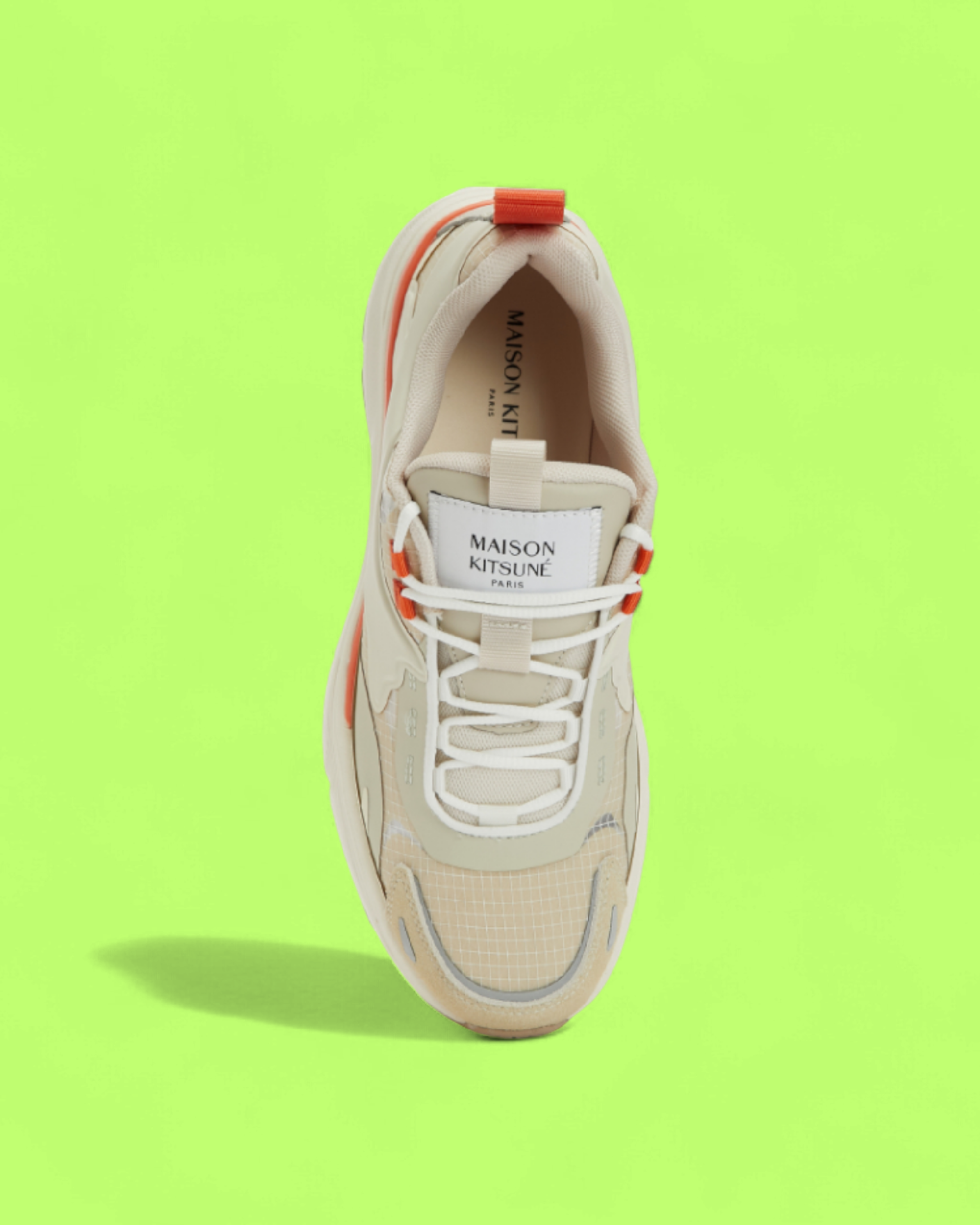 MAISON KITSUNE BEIGE ORANGE TRAIL RUNNER CHUNKY SOLE SNEAKERS