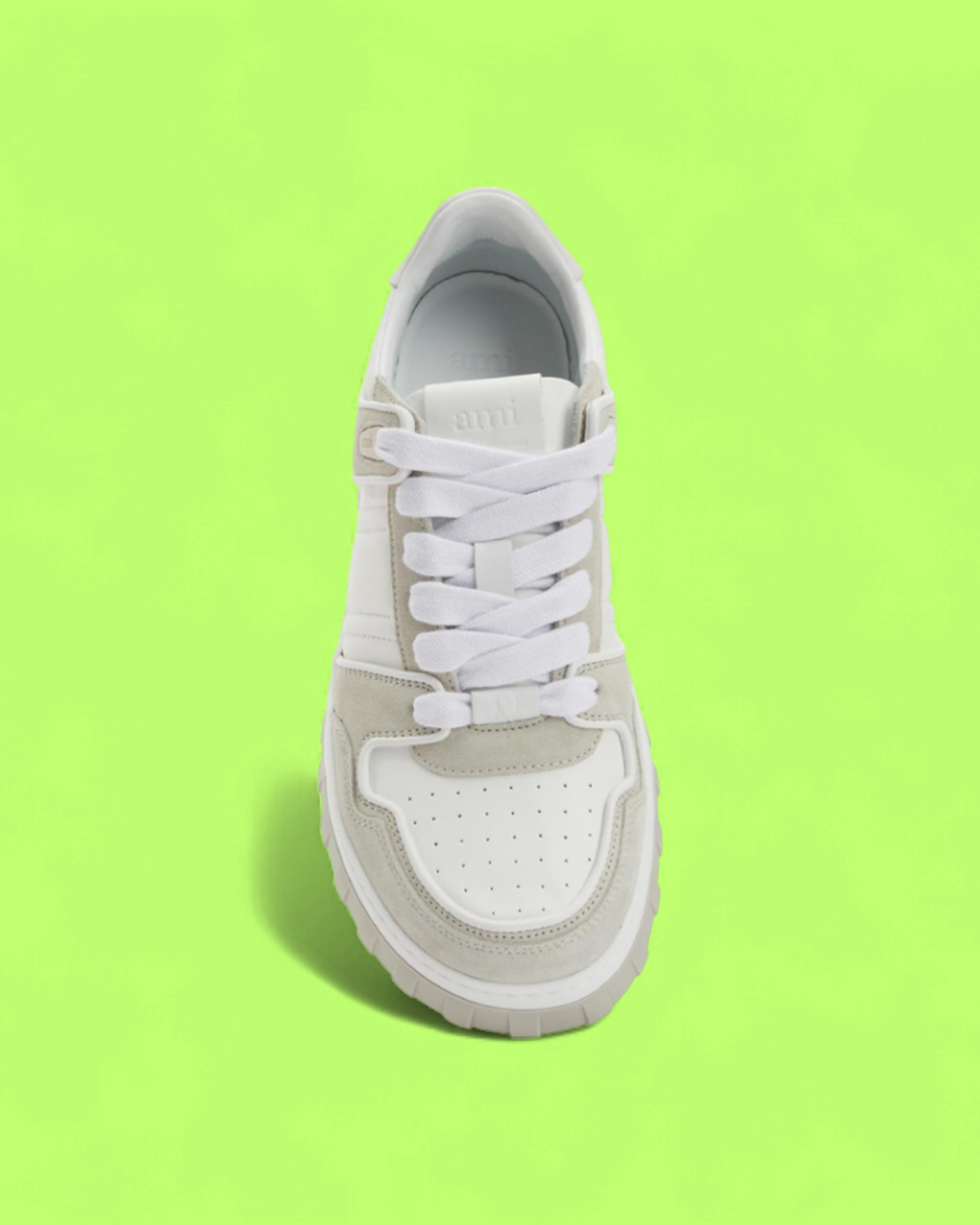 AMI PARIS WHITE GREY SUEDE LEATHER LOW TOP CASUAL SNEAKERS