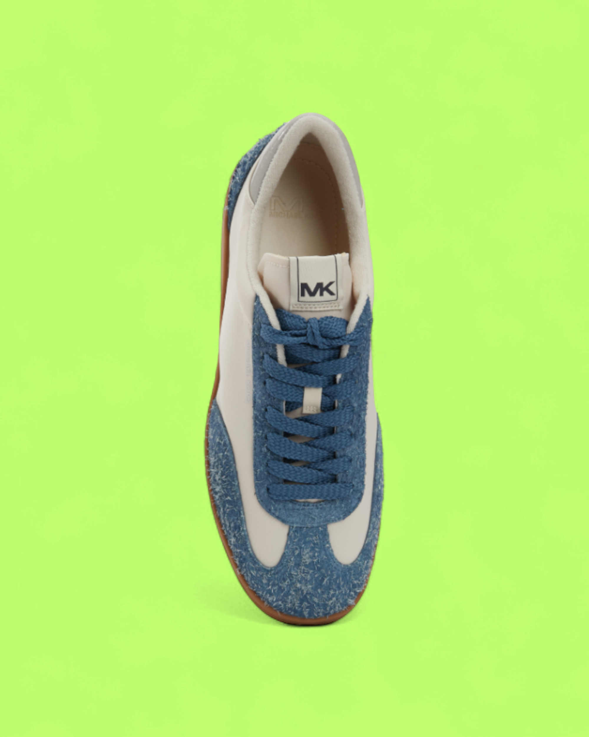 MICHAEL KORS WHITE LEATHER BLUE TEXTURED DETAIL GUM SNEAKERS