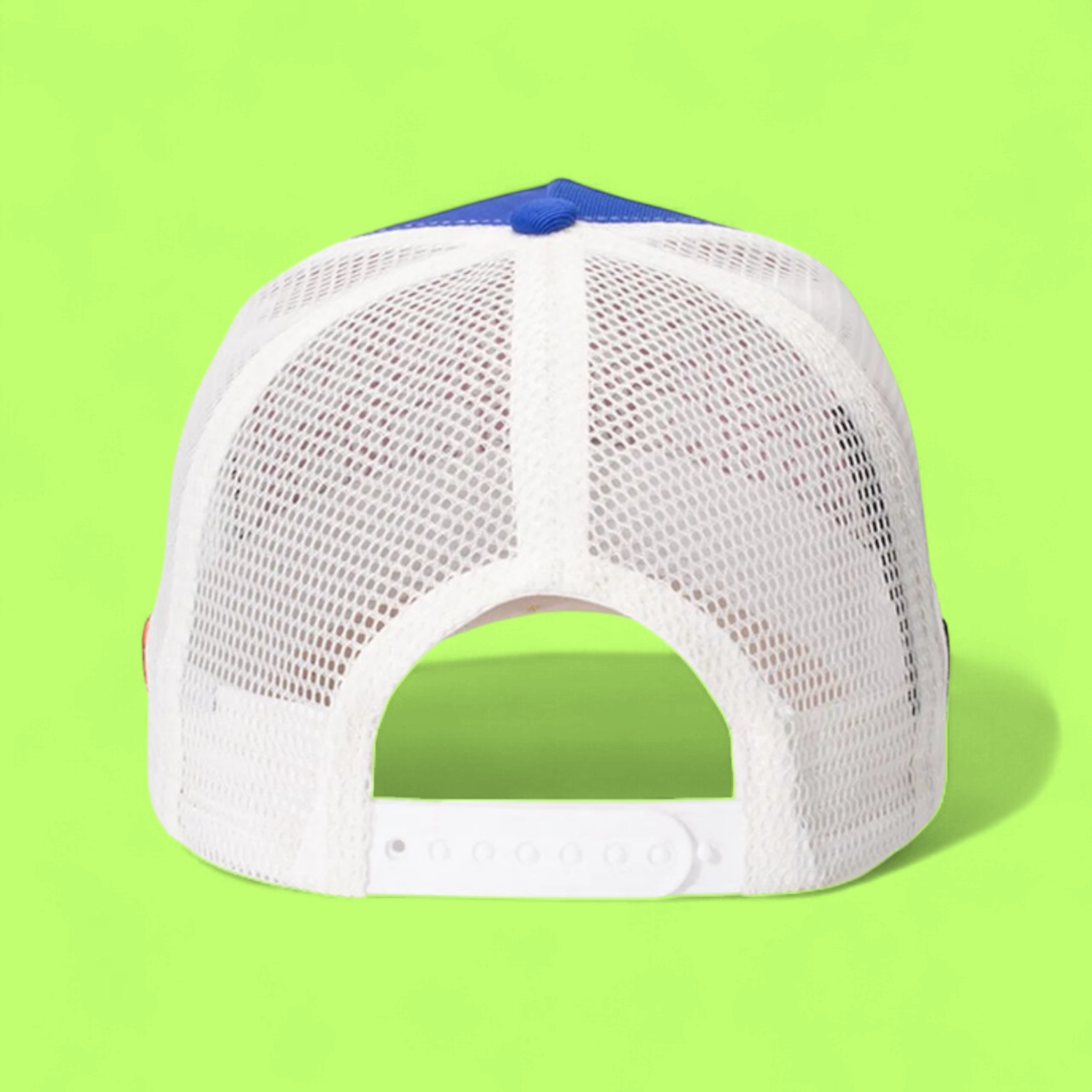 BLUE RUST RICH TRUCKER CAP WITH COLORFUL EMBROIDERED DESIGN