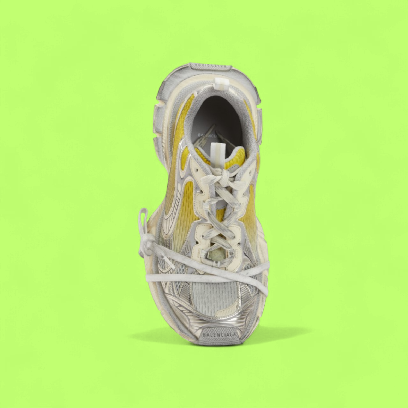 BALENCIAGA DEFENDER YELLOW MESH WORN OUT CHUNKY SNEAKERS