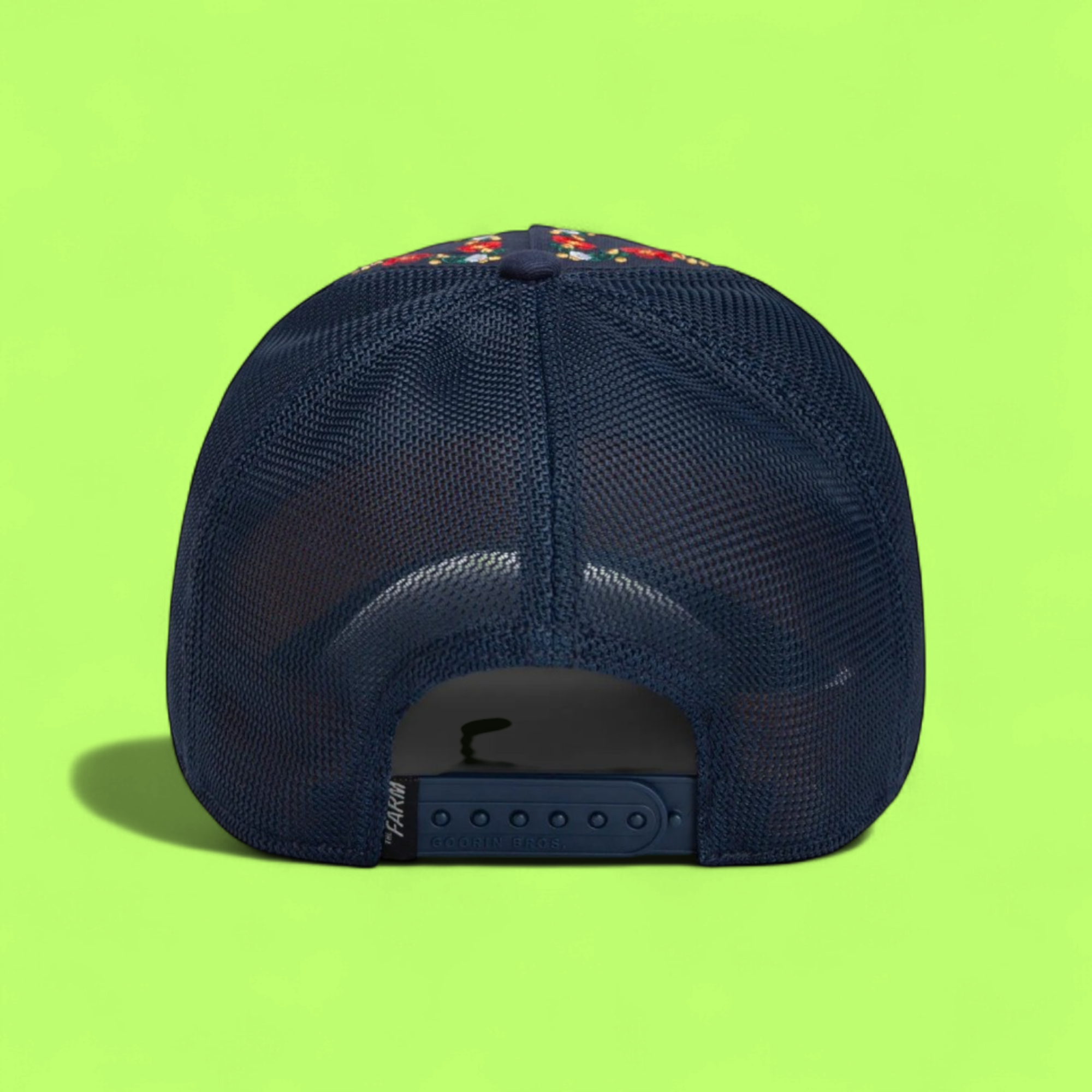 HYPER BUTTERFLY NAVY BLUE FLORAL TRUCKER HAT ICON DROP