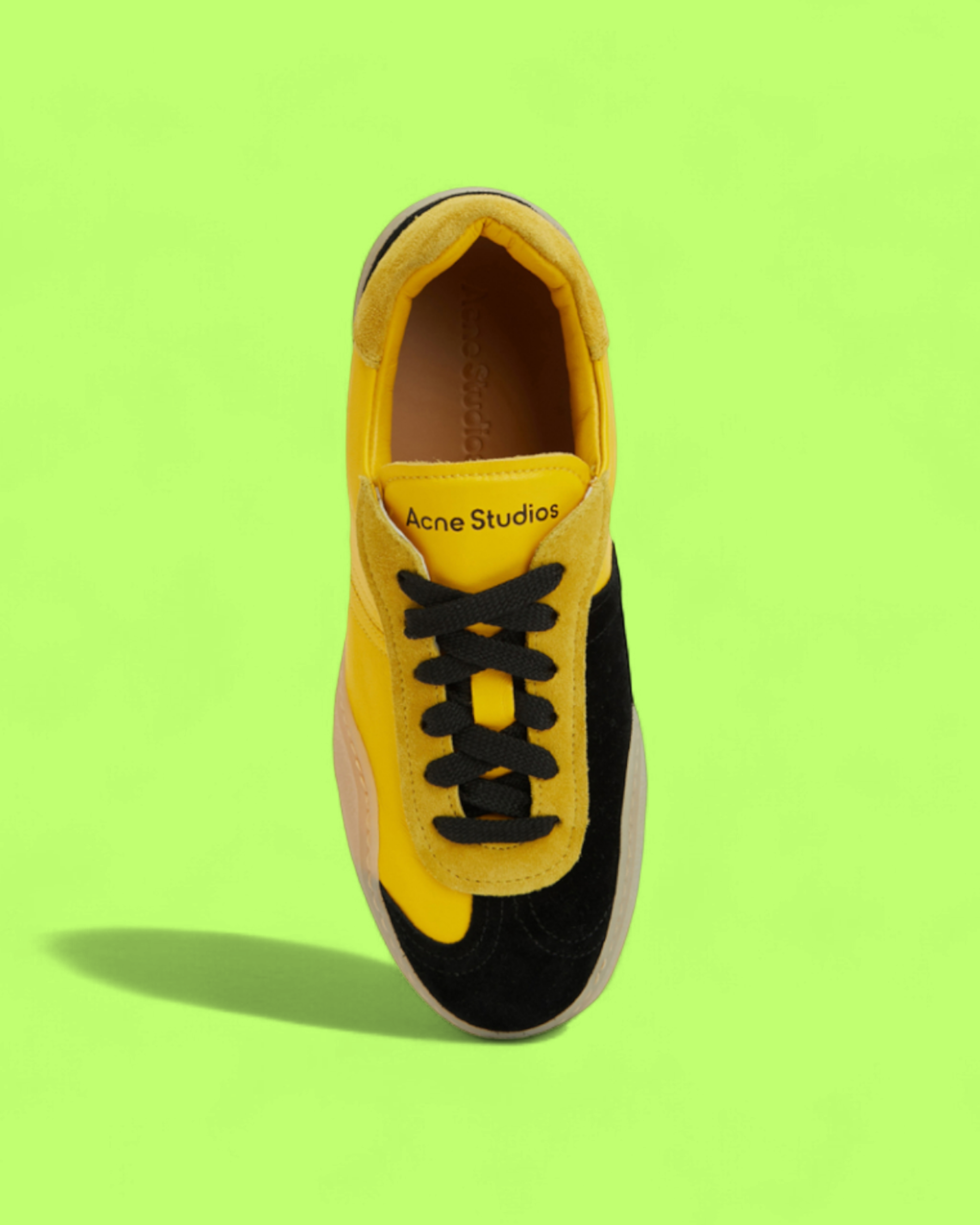 ACNE STUDIOS YELLOW BLACK SUEDE PANEL RETRO LEATHER GUM SOLE