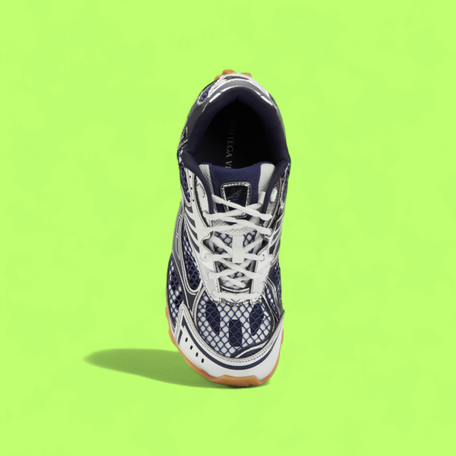 BOTTEGA VENETA BLUE MESH PANEL LEATHER LOW TOP SNEAKERS
